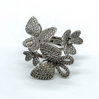 Sterling Silver with Crystal Butterflies and Flowers Ring