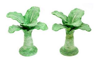 A Pair of Dodie Thayer Lettuce Ware Candlesticks Height 7 1/4 inches.