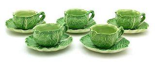 Ten Dodie Thayer Lettuce Ware Teacups and Saucers Height of cup 2 1/4 inches.