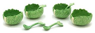Four Dodie Thayer Lettuce Ware Sauce Bowls with Spoons Height 3 x diameter 4 3/4 inches.