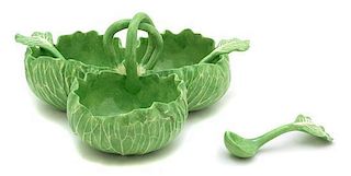 A Dodie Thayer Lettuce Ware Condiment Dish Height 4 3/4 x diameter 9 inches.