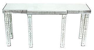 A Venetian Style Mirrored Console Table Height 32 x width 65 x depth 17 inches.