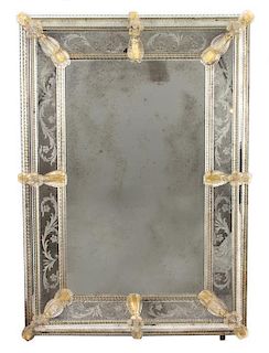 A Venetian Style Etched Mirror 44 x 31 1/2 inches.