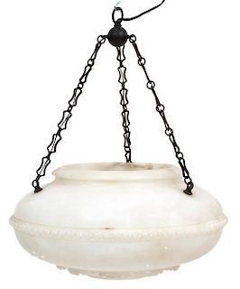 A Carved Alabaster Hanging Plafonnier Height 12 x diameter 23 inches.