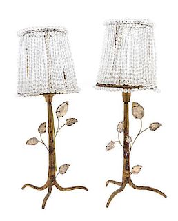 A Pair of Gilt Bronze Tree-Form Base Lamps Height 14 x width 4 inches.