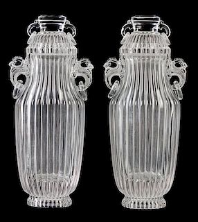 A Pair of Chinese Carved Rock Crystal Urns Height 10 inches.