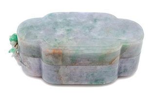 A Carved Jadeite Covered Box Height 2 1/2 x width 6 3/4 x depth 3 1/2 inches.