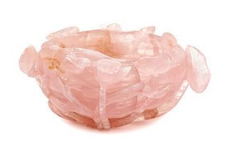 A Chinese Rose Quartz Bowl Height 4 x width 6 1/2 x depth 9 inches.