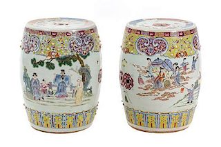 A Pair of Chinese Export Famille Rose Porcelain Garden Seats Height 19 1/2 inches.