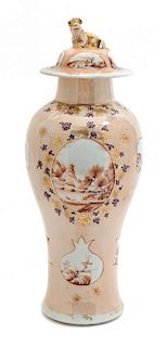 A Chinese Export Porcelain Vase with Cover Height 12 inches.