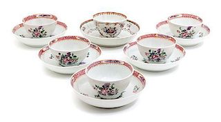 Six Chinese Export Famille Rose Porcelain Cups with Undertrays Diameter of larger undertray 5 1/2 inches.