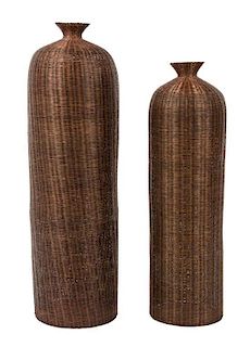 A Pair of Japanese Woven Fishing Baskets Height of taller 48 inches.