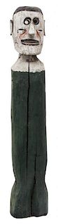 A Carved Painted Wood Tall Sculpture Height 46 inches.