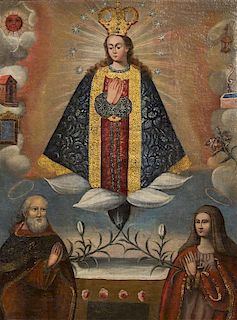 An Early Religious Painting, Possibly Spanish 33 x 24 1/2 inches.