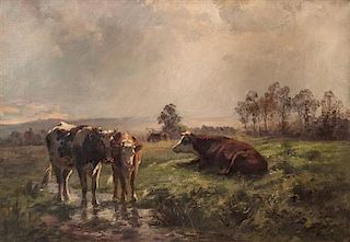 Aymar (Alexandre) Pezant, (French, 1846-1916), Cows Watering