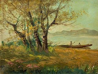 American School, (19th century), Two works: Canoeing on the Lake