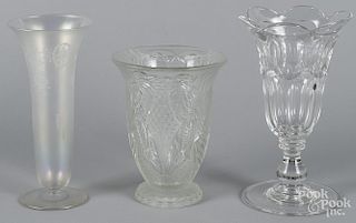 Six pieces of glass, to include an iridescent Hawkes example, 10'' h.