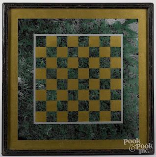 Reverse painted faux marble gameboard, frame - 21 1/4'' x 21 1/2''.