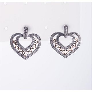 14k Two Tone Gold Diamond Heart Earrings