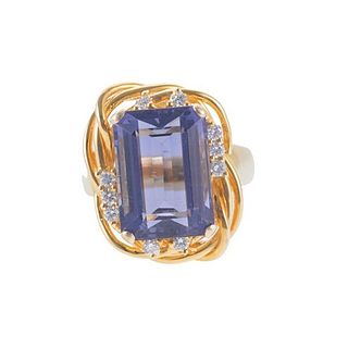 14k Gold Iolite Diamond Ring