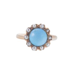 Antique 14k Gold Turquoise Pearl Ring