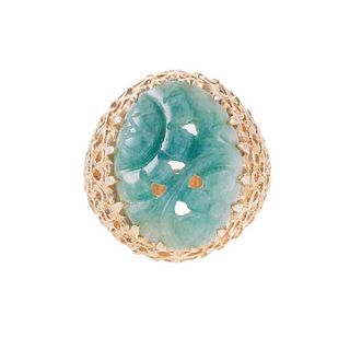 14k Gold Carved Jade Dome Ring