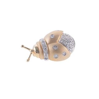 14k Gold Diamond Ladybug Brooch Pin