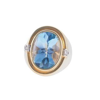 Italian 18k Gold Blue Topaz Diamond Ring