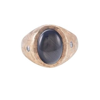 14k Gold Diamond Black Sapphire Ring