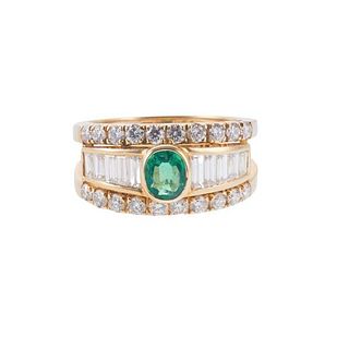 Italian 18k Gold Diamond Emerald Half Band Ring