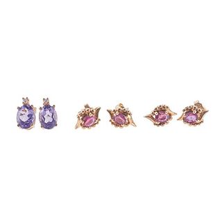14k Gold Amethyst Ruby Diamond Stud Earrings Lot 3 Pairs
