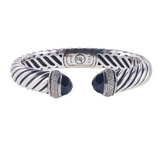 David Yurman Sterling Silver Diamond Onyx Cuff Bracelet