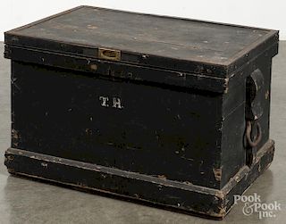 Painted tool chest, early 20th c., with a fitted cherry interior and shell inlay, 20 1/2'' h.