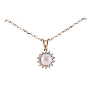 Tiffany &amp; Co 18k Gold Diamond Pearl Pendant Necklace 