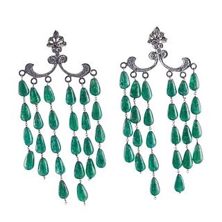 14k Gold Diamond Emerald Chandelier Earrings