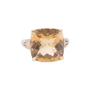 14k Gold Diamond Citrine Ring