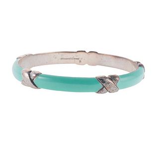 Tiffany &amp; Co Sterling Silver Enamel X Bangle Bracelet