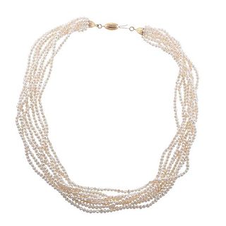 18k Gold Multi Strand Pearl Necklace 