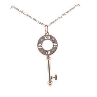 Tiffany &amp; Co Atlas 18k Gold Diamond Key Pendant Necklace 
