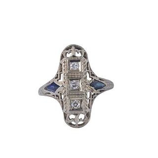 Art Deco 18k Gold Diamond Sapphire Ring 