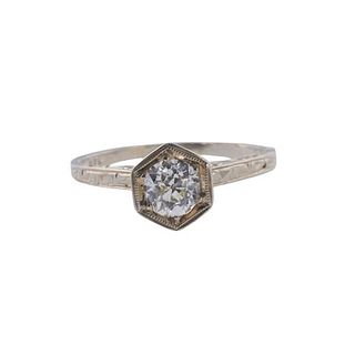 Art Deco Antique 14k Gold Old Mine Diamond Engagement Ring