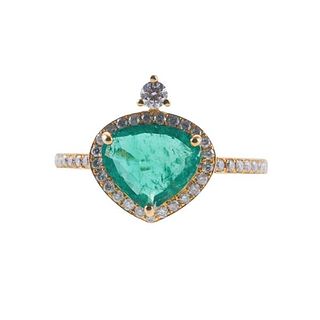 18k Gold Diamond Natural 1.71ct Emerald Ring