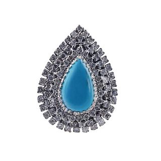 14k Gold Diamond Turquoise Cocktail Ring
