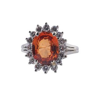 14k Gold 3.50ct Orange Sapphire Diamond Ring