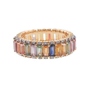 18k Gold Multi Color Sapphire Diamond Eternity Band Ring