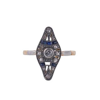 Antique Edwardian Gold Platinum Diamond Sapphire Ring