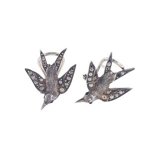 Silver Pearl Swallow Bird Earrings