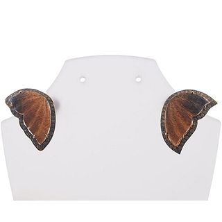 18k Gold Carved Moonstone Diamond Butterfly Earrings