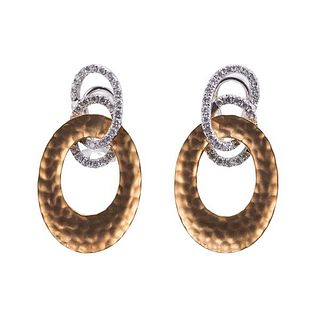 18k Two Tone Gold Diamond Oval Link Earrings