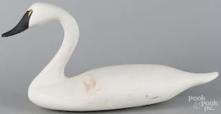 Carved and painted swan decoy, by Captain Jobes, 31'' l.